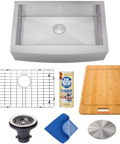 Allora USA - KH-3621F Combo - 36" X 21" X 10" Farmhouse Apron Handmade Undermount Single Bowl Stainless Steel Kitchen Sink Sinks