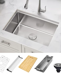 Allora USA KHWS-3018-R15 Workstation Undermount Stainless Steel Kitchen Sink