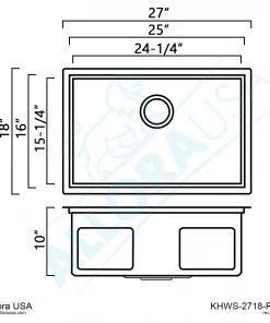 Allora USA KHWS-2718-R15 Workstation Undermount Stainless Steel Kitchen Sink
