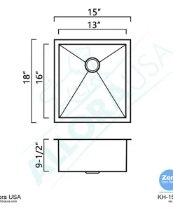 Allora USA - KH-1518 - 15" X 18" X 8.5" Handmade Undermount Single Bowl Stainless Steel Bar Sink Sinks