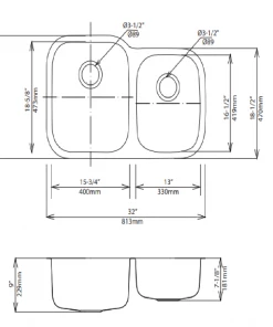 Elkay KRAUS Premier Undermount Stainless Steel 32 In. 60/40 Double Bowl Kitchen Sink