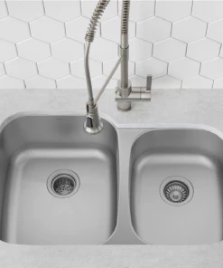 Elkay KRAUS Premier Undermount Stainless Steel 32 In. 60/40 Double Bowl Kitchen Sink