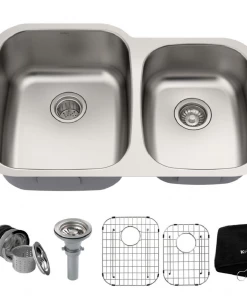 Elkay KRAUS Premier Undermount Stainless Steel 32 In. 60/40 Double Bowl Kitchen Sink