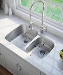 Elkay KRAUS Premier Undermount Stainless Steel 32 In. 60/40 Double Bowl Kitchen Sink