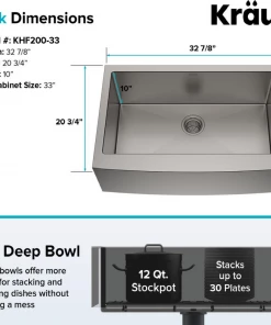 KRAUS Standart PRO Farmhouse Apron-Front Stainless Steel 33 In. Single Bowl Kitchen Sink