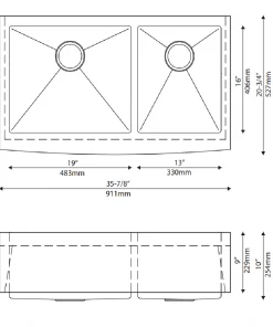 KRAUS Standard PRO Farmhouse Apron-Front Stainless Steel 36 In. Double Bowl Kitchen Sink Sinks