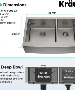 KRAUS Standard PRO Farmhouse Apron-Front Stainless Steel 36 In. Double Bowl Kitchen Sink Sinks