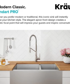 KRAUS Standard PRO Farmhouse Apron-Front Stainless Steel 36 In. Double Bowl Kitchen Sink Sinks