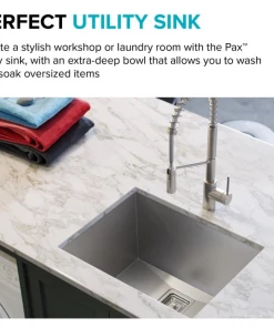 Elkay Sinks KRAUS Pax Zero-Radius 24in. 18 Gauge Undermount Single Bowl Stainless Steel Laundry And Utility Sink