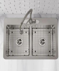 ELKAY Avenue Drop-in/Undermount Stainless Steel 33 In. 50/50 Double Bowl Kitchen Sink With Bottom Grid