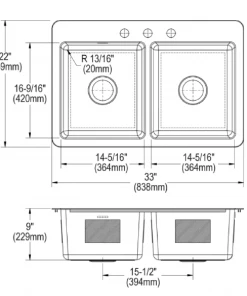 ELKAY Avenue Drop-in/Undermount Stainless Steel 33 In. 50/50 Double Bowl Kitchen Sink With Bottom Grid