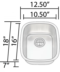 Allora USA - KSN-1218 - 18" X 12 1/2" X 7" Stainless Steel Sink