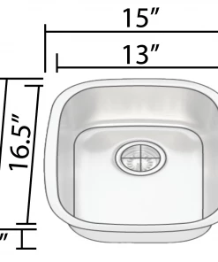 Sinks Allora USA - KSN-1518 - 15" X 18" X 8" Stainless Steel Sink
