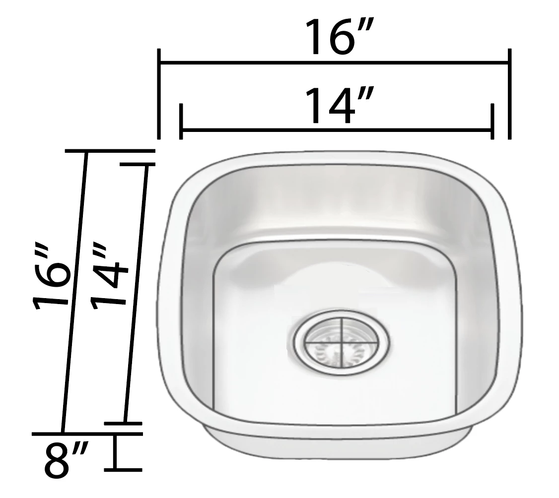 Allora USA - KSN-1616 - 16" X 16" X 8" Stainless Steel Sink Sinks 4 Allora USA - KSN-1616 - 16" X 16" X 8" Stainless Steel Sink Sinks