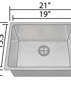 Sinks Allora USA KSN-2117-R25 21" X 17" X 9" Undermount Single Bowl Stainless Steel Kitchen Sink With Radius 25 11 Sinks Allora USA KSN-2117-R25 21
