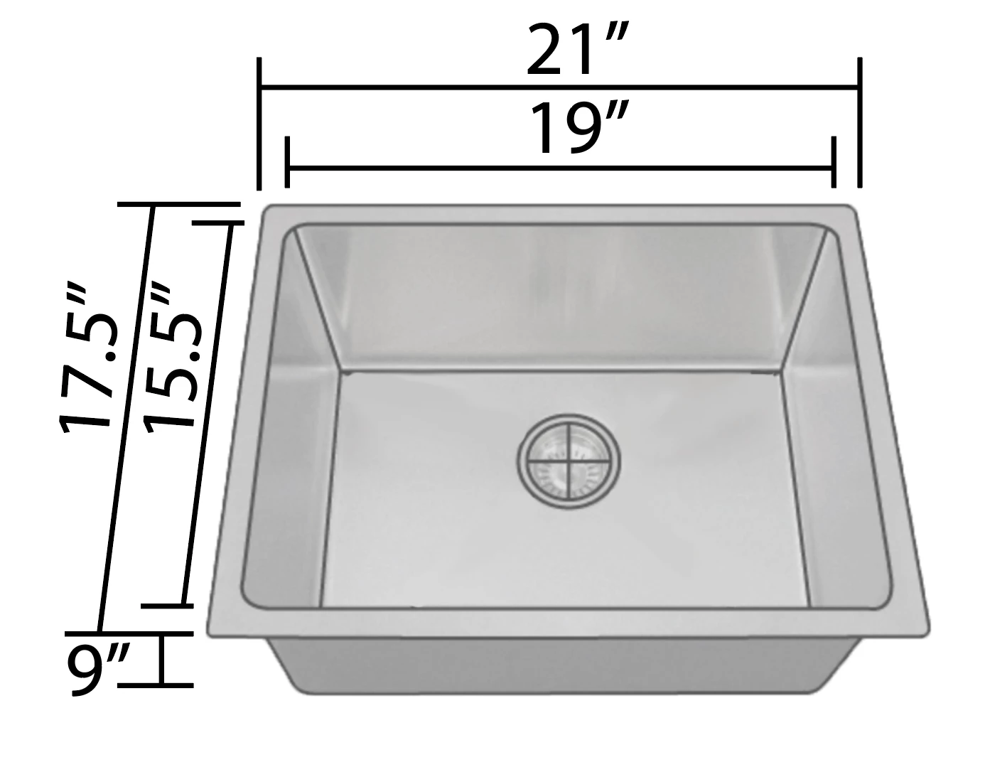 Sinks Allora USA KSN-2117-R25 21" X 17" X 9" Undermount Single Bowl Stainless Steel Kitchen Sink With Radius 25 4 Sinks Allora USA KSN-2117-R25 21" X 17" X 9" Undermount Single Bowl Stainless Steel Kitchen Sink With Radius 25