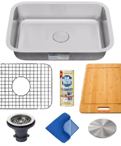 Sinks Allora USA - KSN-2318-16 Combo - 23" X 18" X 9" Undermount Single Bowl 16 Gauge Stainless Steel Kitchen Sink And Accessories
