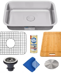 Allora USA - KSN-2318 Combo - 23" X 18" X 9" Undermount Single Bowl Stainless Steel Kitchen Sink And Accessories