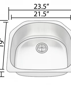 Allora USA - KSN-2321 - 23" X 21" X 9" Undermount "D" Shape Single Bowl Stainless Steel Kitchen Sink
