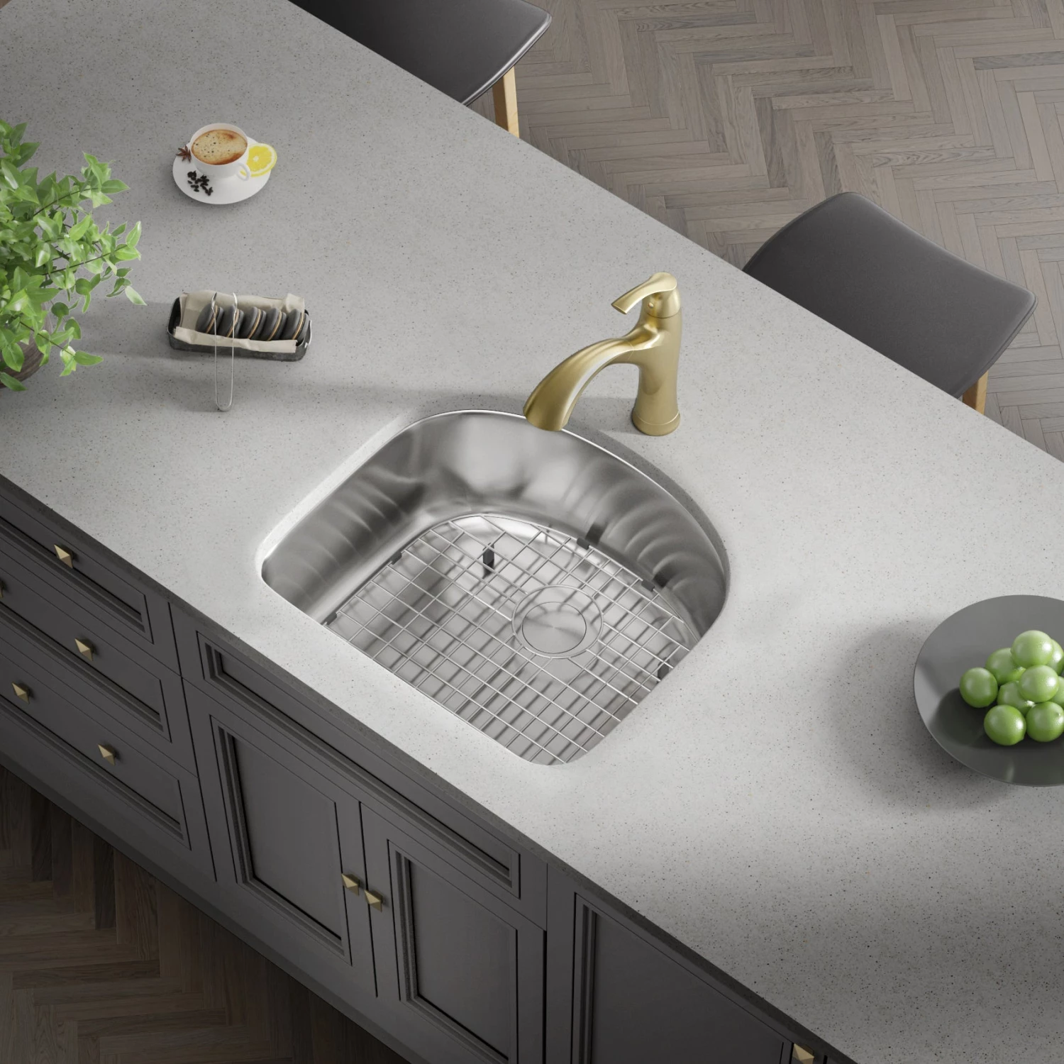 Allora USA - KSN-2321 - 23" X 21" X 9" Undermount "D" Shape Single Bowl Stainless Steel Kitchen Sink 4 Allora USA - KSN-2321 - 23" X 21" X 9" Undermount "D" Shape Single Bowl Stainless Steel Kitchen Sink