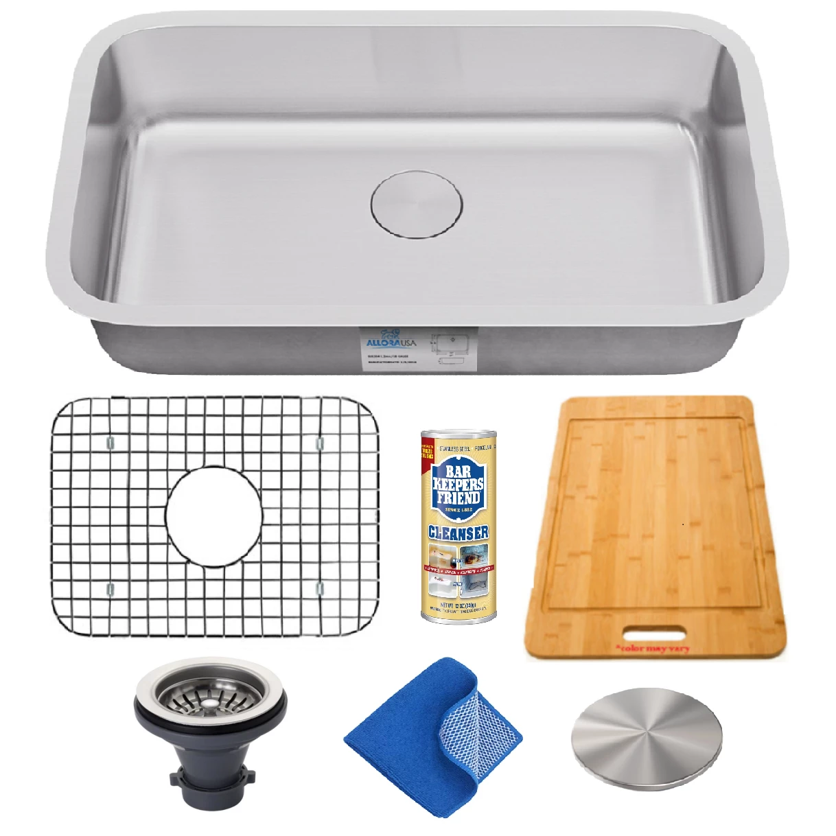 Allora USA - KSN-2718 Combo - 27" X 18" X 9" Undermount Single Large Bowl Stainless Steel Kitchen Sink Sinks 1 Allora USA - KSN-2718 Combo - 27" X 18" X 9" Undermount Single Large Bowl Stainless Steel Kitchen Sink Sinks