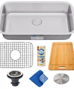 Allora USA - KSN-2718-16 Combo - 27" X 18" X 9" Undermount Single Large Bowl 16 Gauge Stainless Steel Kitchen Sink And Accessories