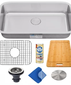 Allora USA - KSN-3018-16 Combo - 30" X 18" X 9" Undermount Single Large Bowl Stainless Steel Kitchen Sink