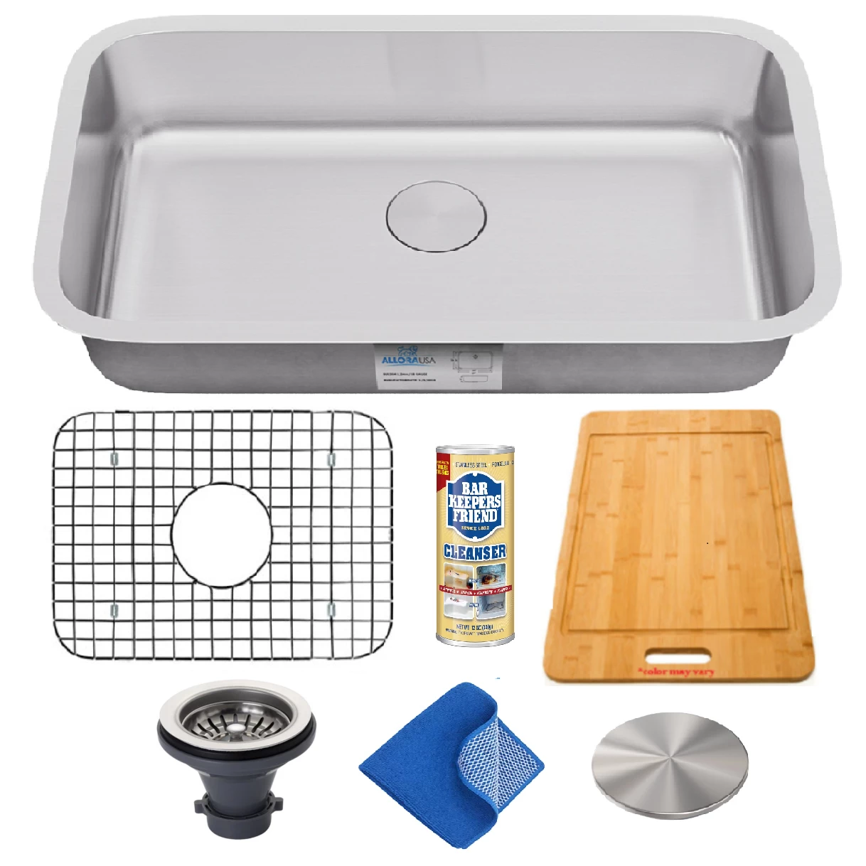 Allora USA - KSN-3018-16 Combo - 30" X 18" X 9" Undermount Single Large Bowl Stainless Steel Kitchen Sink 1 Allora USA - KSN-3018-16 Combo - 30" X 18" X 9" Undermount Single Large Bowl Stainless Steel Kitchen Sink