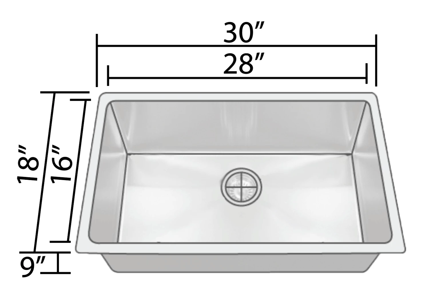 Sinks Allora USA - KSN-3018-R25 - 30" X 18" X 9" Undermount Single Bowl Stainless Steel Kitchen Sink 4 Sinks Allora USA - KSN-3018-R25 - 30" X 18" X 9" Undermount Single Bowl Stainless Steel Kitchen Sink