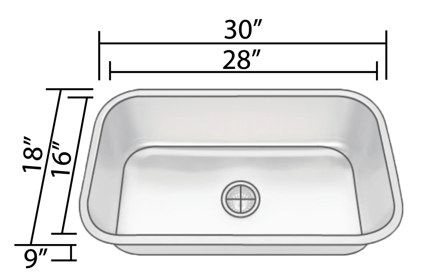 Sinks Allora USA - KSN-3018-16 - 30" X 18" X 9" Undermount Single Large Bowl 16 Gauge Stainless Steel Kitchen Sink 4 Sinks Allora USA - KSN-3018-16 - 30" X 18" X 9" Undermount Single Large Bowl 16 Gauge Stainless Steel Kitchen Sink