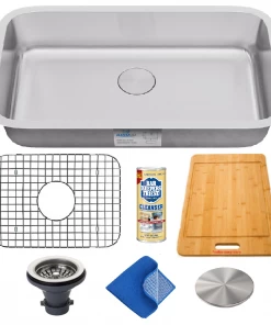 Allora USA - KSN-3018 Combo - 30" X 18" X 9" Undermount Single Large Bowl Stainless Steel Kitchen Sink Sinks
