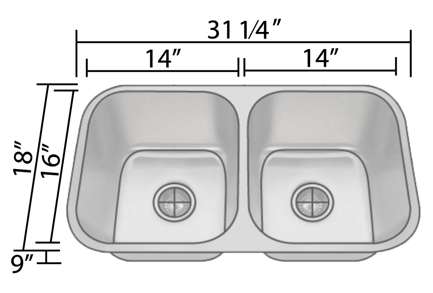 Sinks Allora USA - KSN-3118 Combo - 31" X 18" X 9" Undermount Double Bowl 50/50 Stainless Steel Kitchen Sink 3 Sinks Allora USA - KSN-3118 Combo - 31" X 18" X 9" Undermount Double Bowl 50/50 Stainless Steel Kitchen Sink