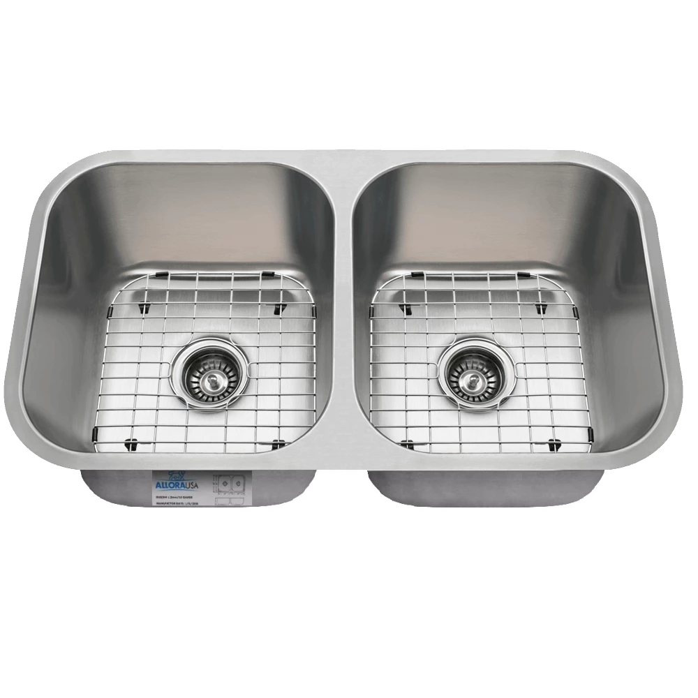 Sinks Allora USA - KSN-3118 Combo - 31" X 18" X 9" Undermount Double Bowl 50/50 Stainless Steel Kitchen Sink 4 Sinks Allora USA - KSN-3118 Combo - 31" X 18" X 9" Undermount Double Bowl 50/50 Stainless Steel Kitchen Sink