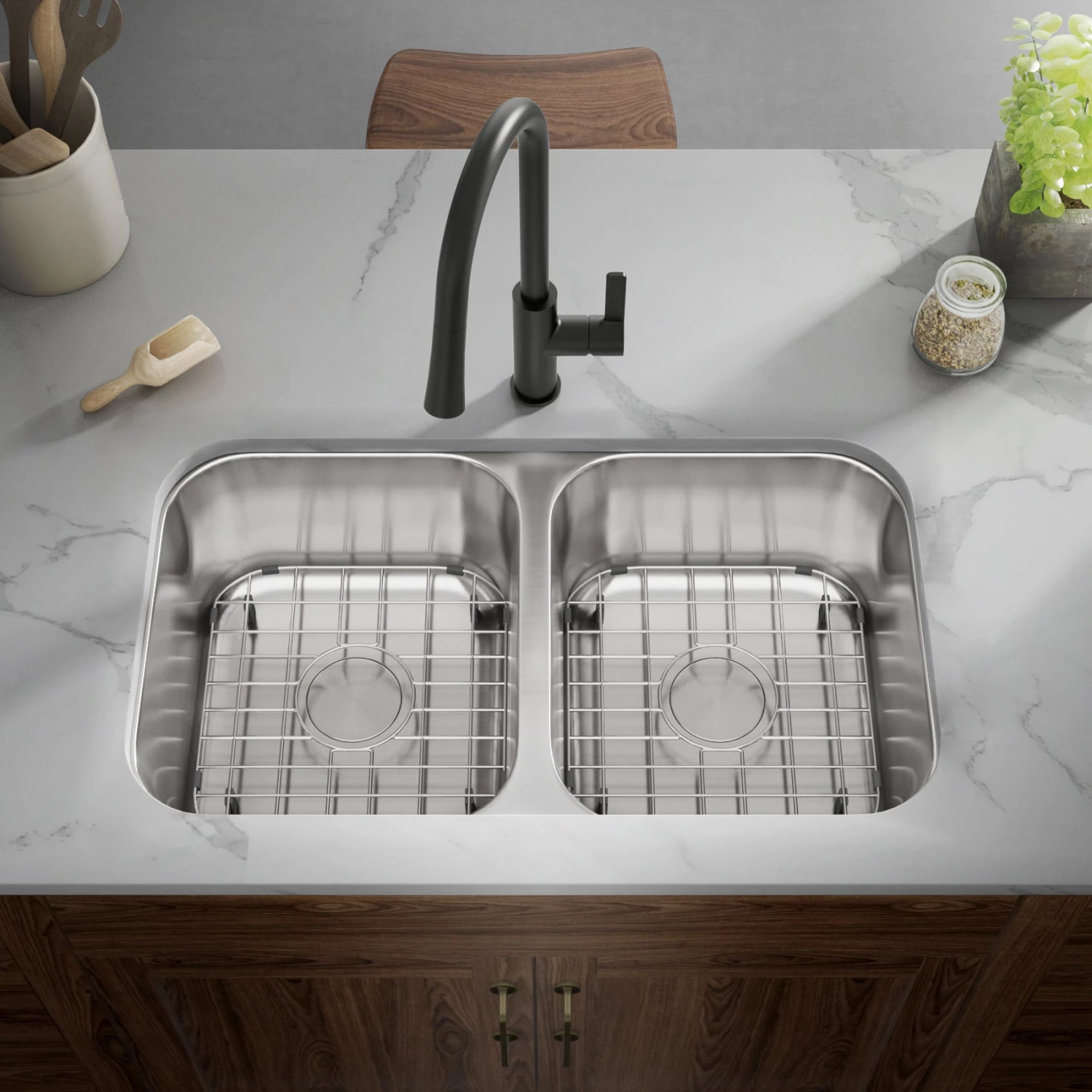 Sinks Allora USA - KSN-3118 Combo - 31" X 18" X 9" Undermount Double Bowl 50/50 Stainless Steel Kitchen Sink 2 Sinks Allora USA - KSN-3118 Combo - 31" X 18" X 9" Undermount Double Bowl 50/50 Stainless Steel Kitchen Sink
