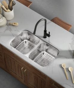 Sinks Allora USA - KSN-3118 Combo - 31" X 18" X 9" Undermount Double Bowl 50/50 Stainless Steel Kitchen Sink 14 Sinks Allora USA - KSN-3118 Combo - 31