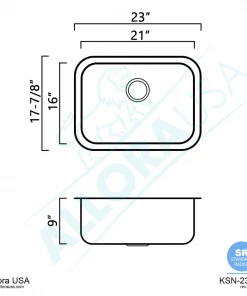 Allora USA - KSN-2318-7 - 23" X 18" X 7" Undermount Single Bowl Stainless Steel Kitchen Sink Sinks