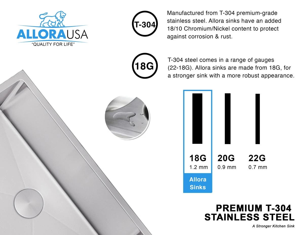 Sinks Allora USA - KH-3318-S-R15 Combo - 33" X 18" X 10" Handmade Undermount Single Large Bowl Stainless Steel Kitchen Sink 12 Sinks Allora USA - KH-3318-S-R15 Combo - 33" X 18" X 10" Handmade Undermount Single Large Bowl Stainless Steel Kitchen Sink