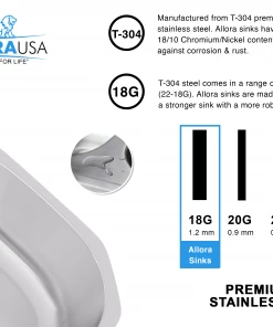 Allora USA - KSN-2321 - 23" X 21" X 9" Undermount "D" Shape Single Bowl Stainless Steel Kitchen Sink 14 Allora USA - KSN-2321 - 23