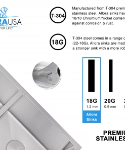 Allora USA - KH-3318-R15 - 33" X 18" X 10" Undermount Double Bowl Handmade Stainless Steel Kitchen Sink Sinks 14 Allora USA - KH-3318-R15 - 33
