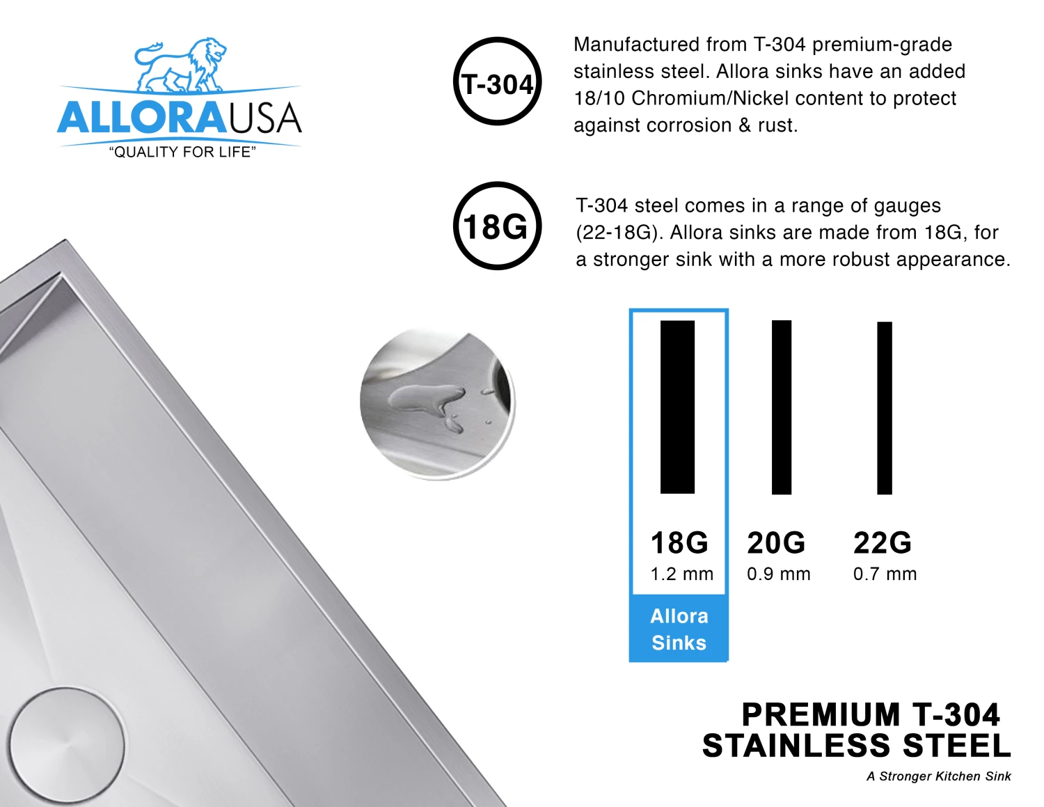 Sinks Allora USA - KH-2318 - 23" X 18" X 10" Combo Handmade Undermount Single Bowl Stainless Steel Kitchen Sink And Accessories 12 Sinks Allora USA - KH-2318 - 23" X 18" X 10" Combo Handmade Undermount Single Bowl Stainless Steel Kitchen Sink And Accessories