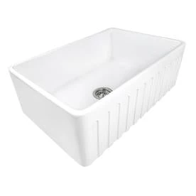 RUVATI Farmhouse Apron-Front Fireclay 33 In. X 20 In. Reversible Single Bowl Kitchen Sink In White Sinks 4 RUVATI Farmhouse Apron-Front Fireclay 33 In. X 20 In. Reversible Single Bowl Kitchen Sink In White Sinks