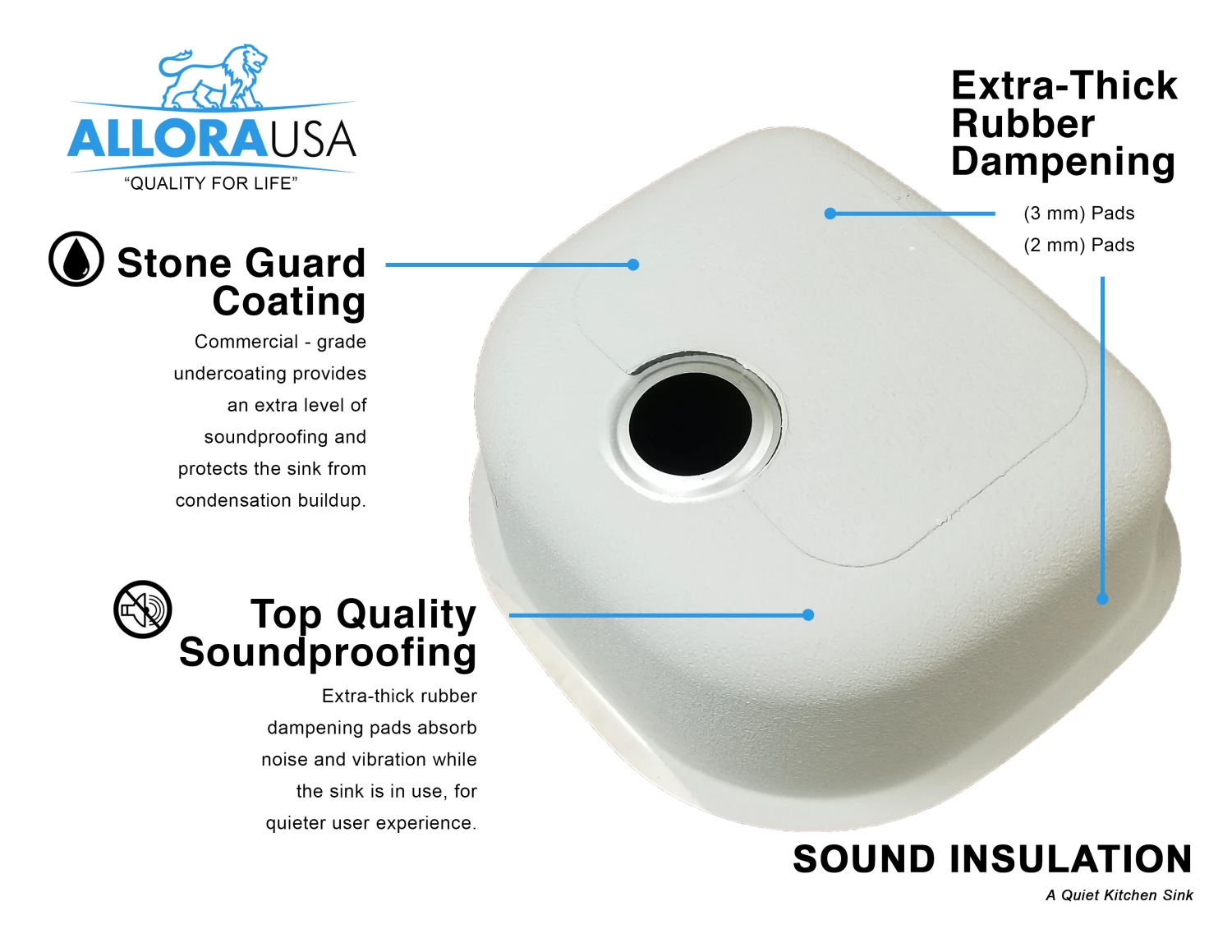 Allora USA - KSN-2321 - 23" X 21" X 9" Undermount "D" Shape Single Bowl Stainless Steel Kitchen Sink 8 Allora USA - KSN-2321 - 23" X 21" X 9" Undermount "D" Shape Single Bowl Stainless Steel Kitchen Sink