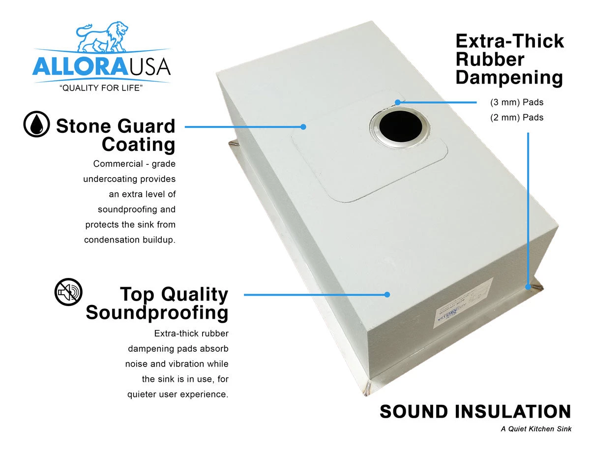 Allora USA - KH-3318-S - 33" X 18" X 10" Undermount Single Large Bowl Handmade Stainless Steel Kitchen Sink 7 Allora USA - KH-3318-S - 33" X 18" X 10" Undermount Single Large Bowl Handmade Stainless Steel Kitchen Sink