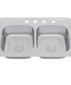 Allora USA - TOP-2916 33" X 22" X 8" Top Mount Double Bowl Kitchen Sink Sinks