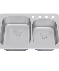KralSu Sink And Faucet Supplies Sinks Allora USA - TOP-2919 32" X 21" X 8" Top Mount Offset Double Bowl Kitchen Sink