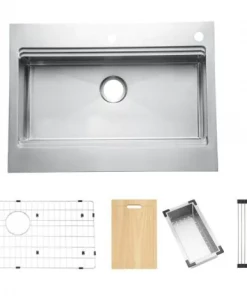 CMI Blanchard Retrofit Workstation DualMount Stainless Steel 33in. 2Hole Single Bowl Flat Farmhouse Apron Front Kitchen Sink Sinks