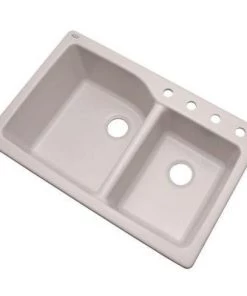 Sinks Glacier Bay Grande Dual Mount Composite Granite 34-1/2 In. 4-Hole Double Bowl Kitchen Sink In White
