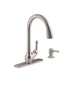 Kohler Barossa Single-Handle Pull-Down Kitchen Faucet In Vibrant Stainless With Soap/Lotion Dispenser And DockNetik