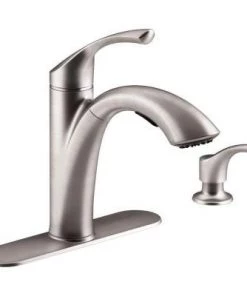 Kohler Mistos Single-Handle Pull-Out Sprayer Kitchen Faucet In Stainless Steel Faucets