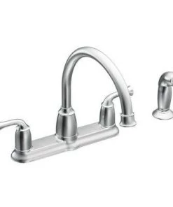 Moen Banbury 2-Handle Mid-Arc Standard Kitchen Faucet With Side Sprayer In Chrome Faucets